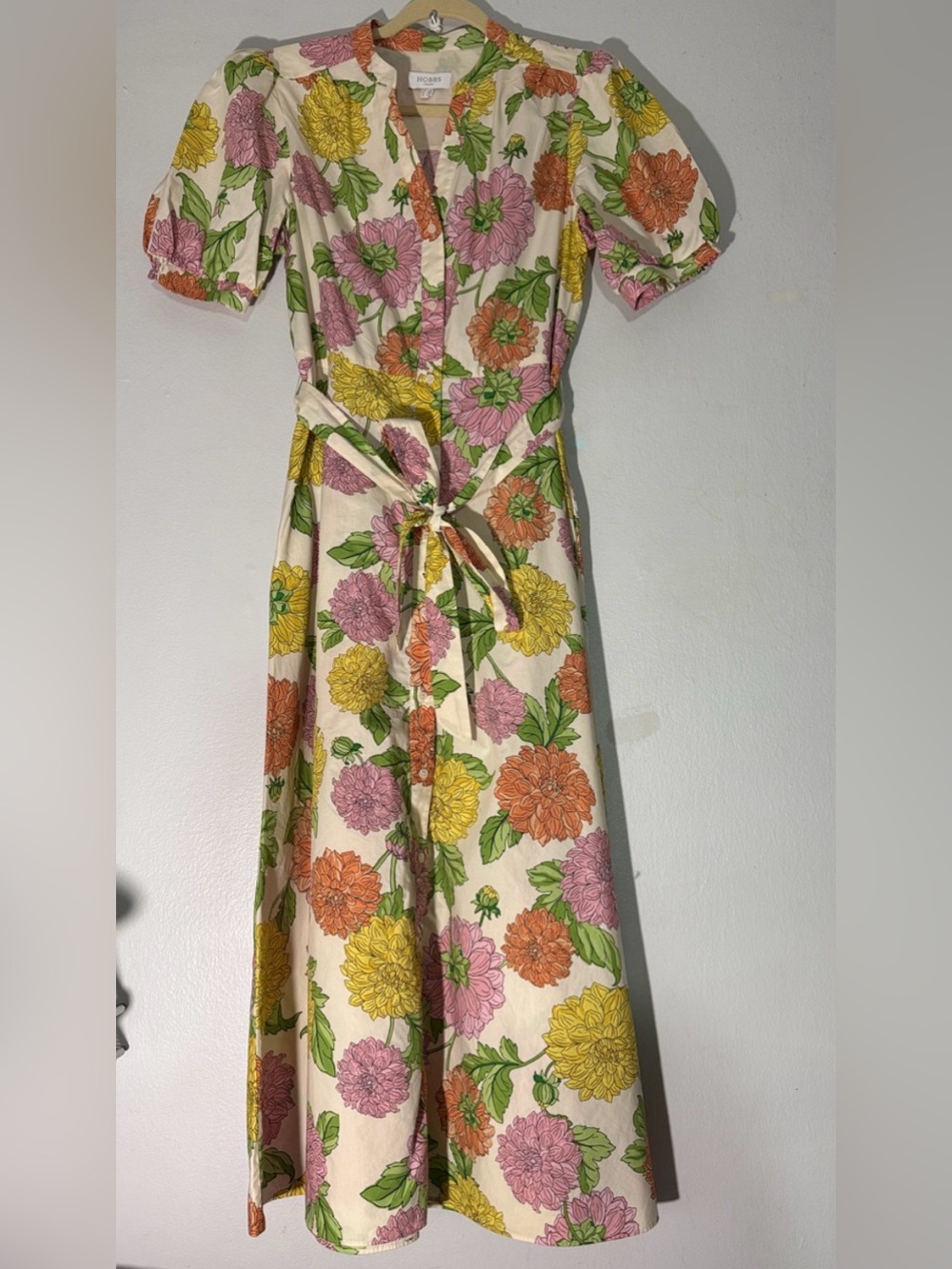 Hobbs Elena Floral Belted Midi Dress - White with Pink, Yellow & Orange size 8 - Picture 5 of 9